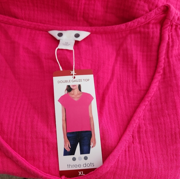 Three Dots Double Gauze Flutter Sleeve Top in Fushsia Size XL MSRP $138 W-538 - Picture 10 of 13
